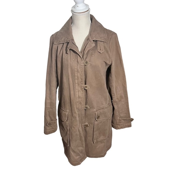 J Crew Women Brown 3/4 Zip & Buttons Heavy Trench Coat Long Jacket Sz S Washable - Picture 1 of 10